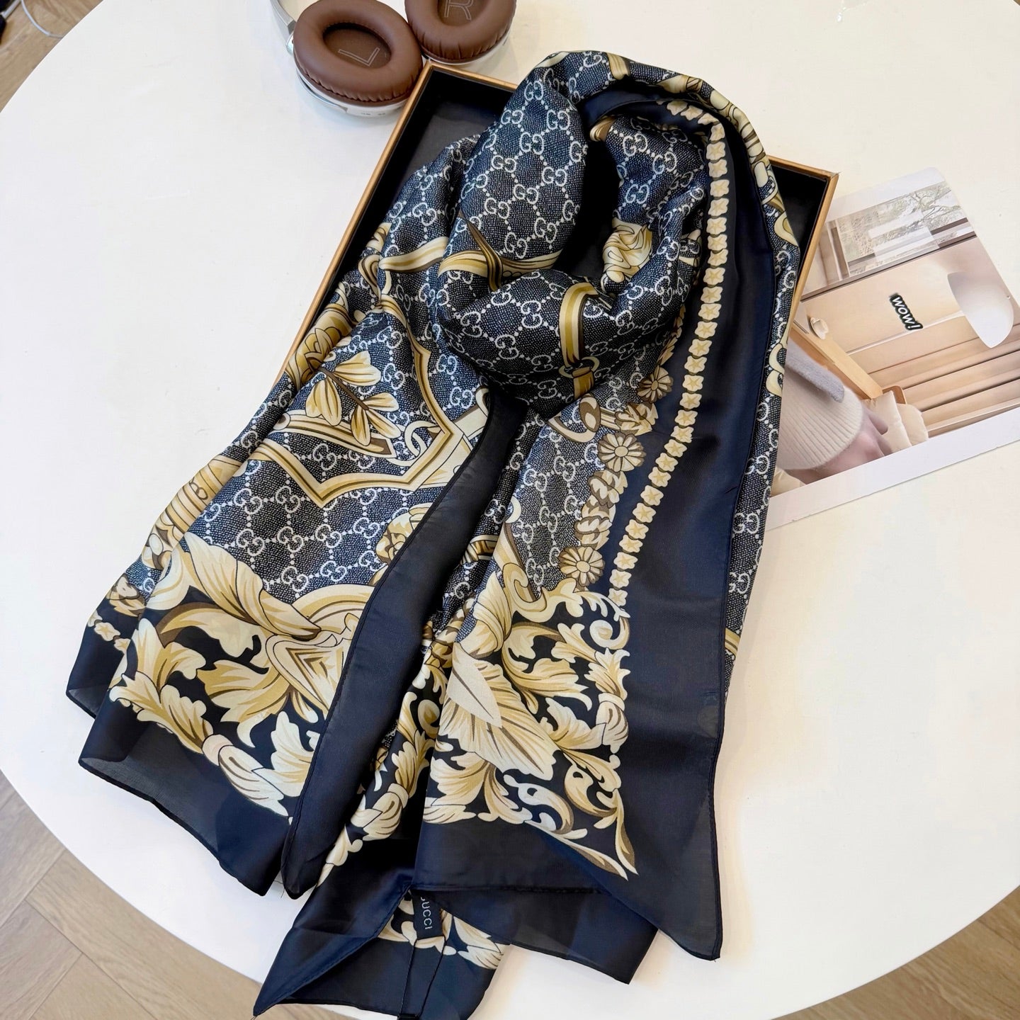 Stylish GG-Pattern Silk Square Scarf
