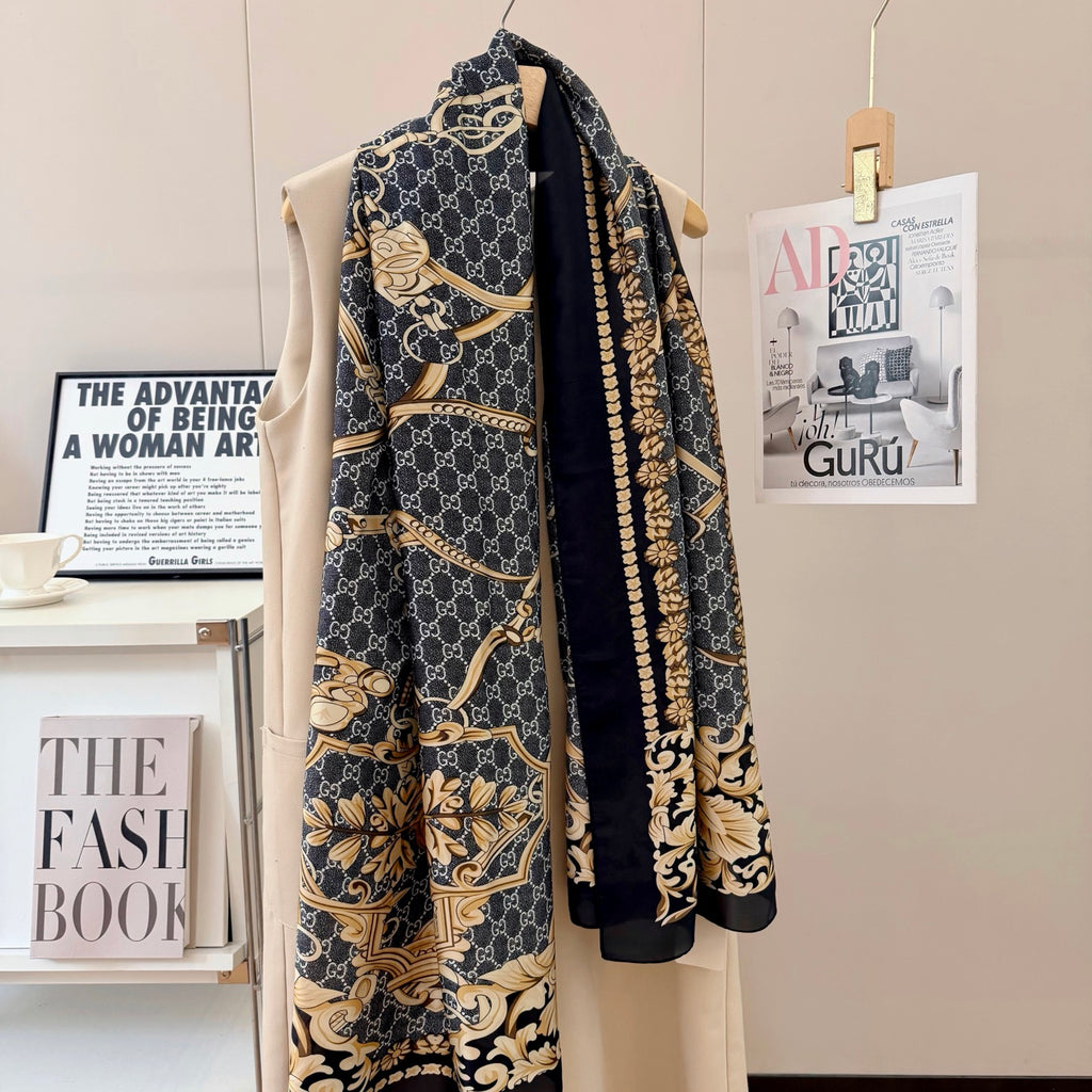 Stylish GG-Pattern Silk Square Scarf
