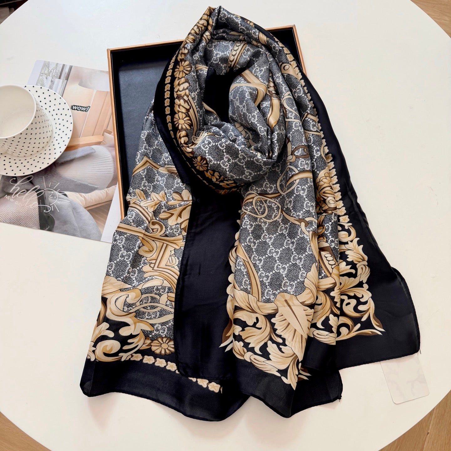 Stylish GG-Pattern Silk Square Scarf