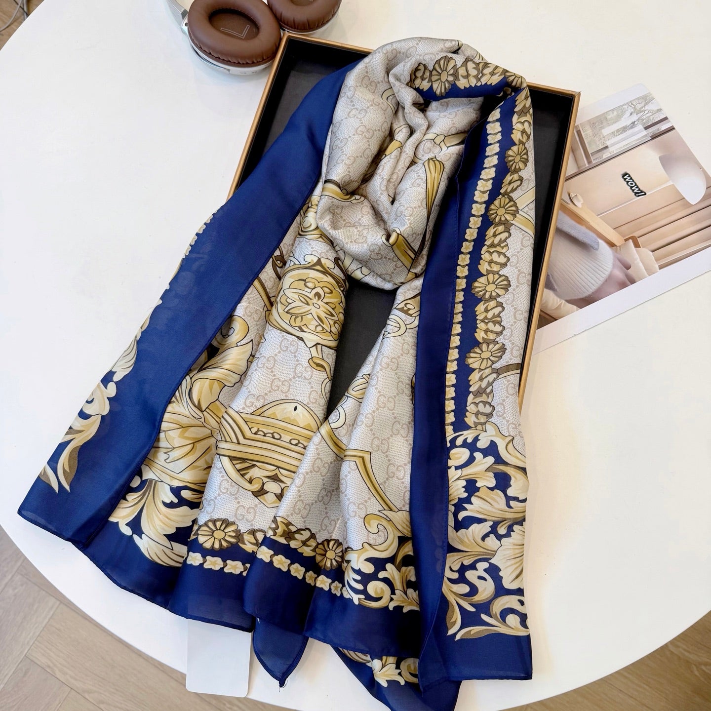Stylish GG-Pattern Silk Square Scarf