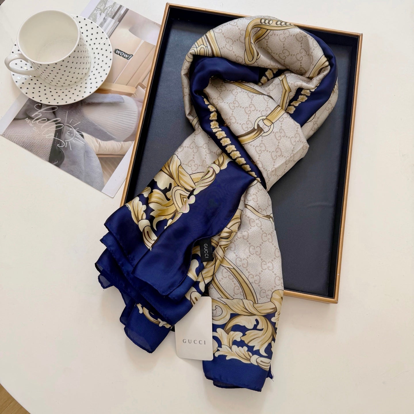 Stylish GG-Pattern Silk Square Scarf