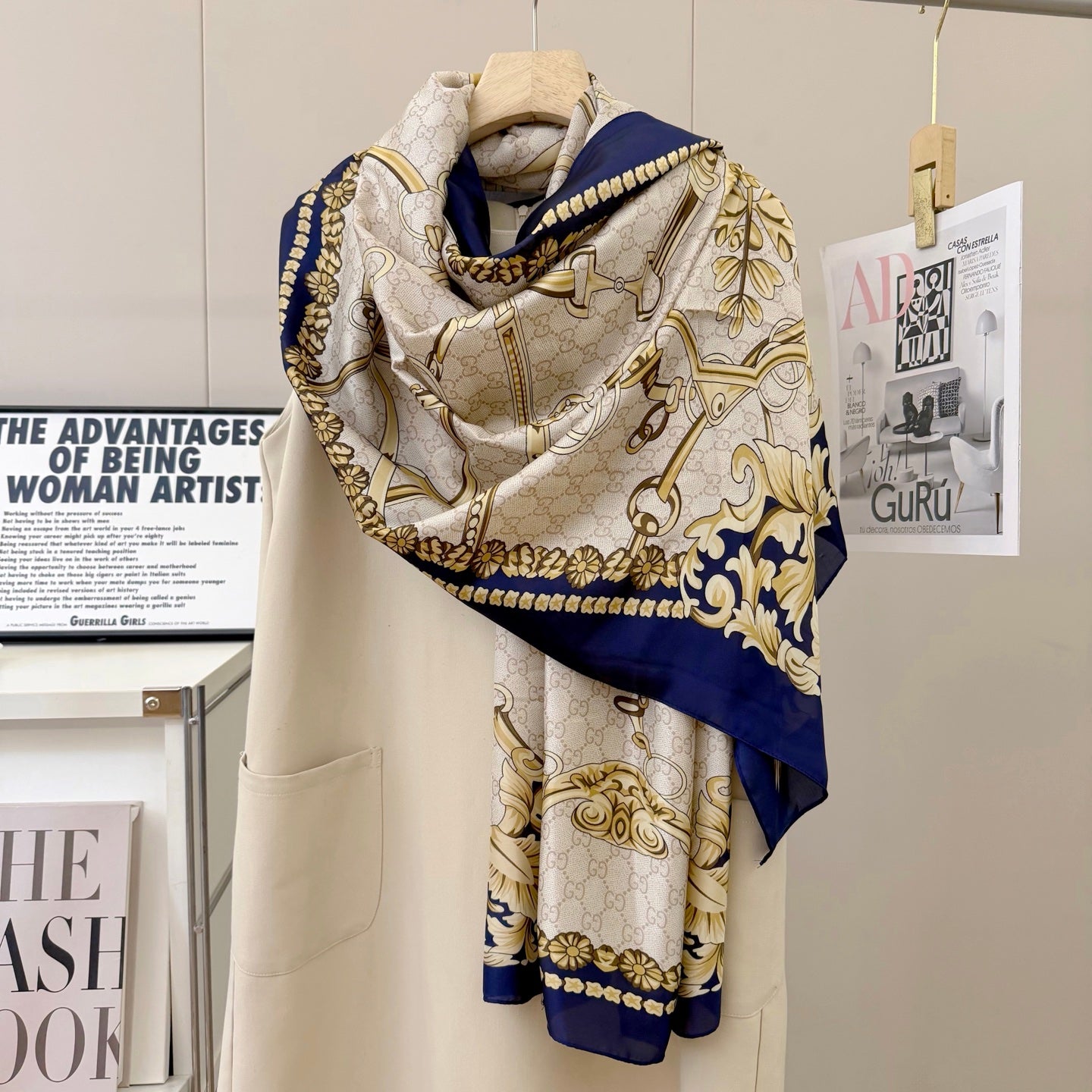 Stylish GG-Pattern Silk Square Scarf