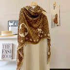 Stylish Four-Leaf Clover Print Silk Square Scarf