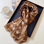 Stylish Four-Leaf Clover Print Silk Square Scarf