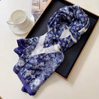 Stylish Four-Leaf Clover Print Silk Square Scarf