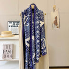 Stylish Four-Leaf Clover Print Silk Square Scarf