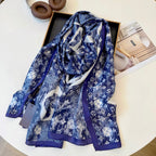 Stylish Four-Leaf Clover Print Silk Square Scarf