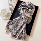 Stylish Four-Leaf Clover Print Silk Square Scarf