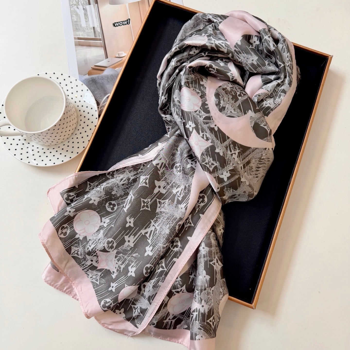 Stylish Four-Leaf Clover Print Silk Square Scarf