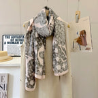 Stylish Four-Leaf Clover Print Silk Square Scarf