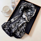 Stylish Four-Leaf Clover Print Silk Square Scarf