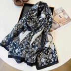 Stylish Four-Leaf Clover Print Silk Square Scarf