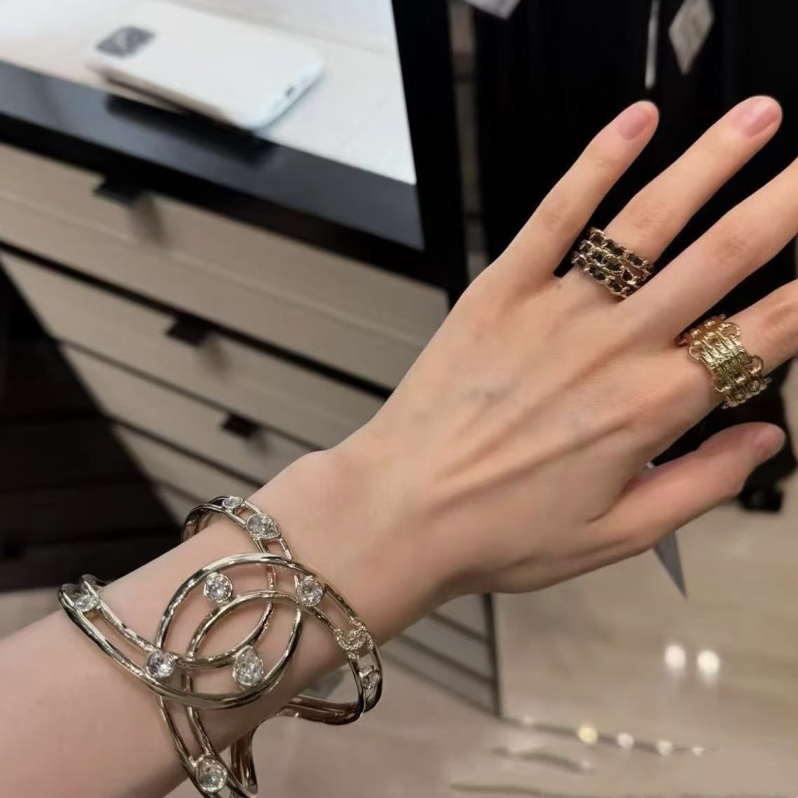 Stylish Rhinestone CC Bracelet