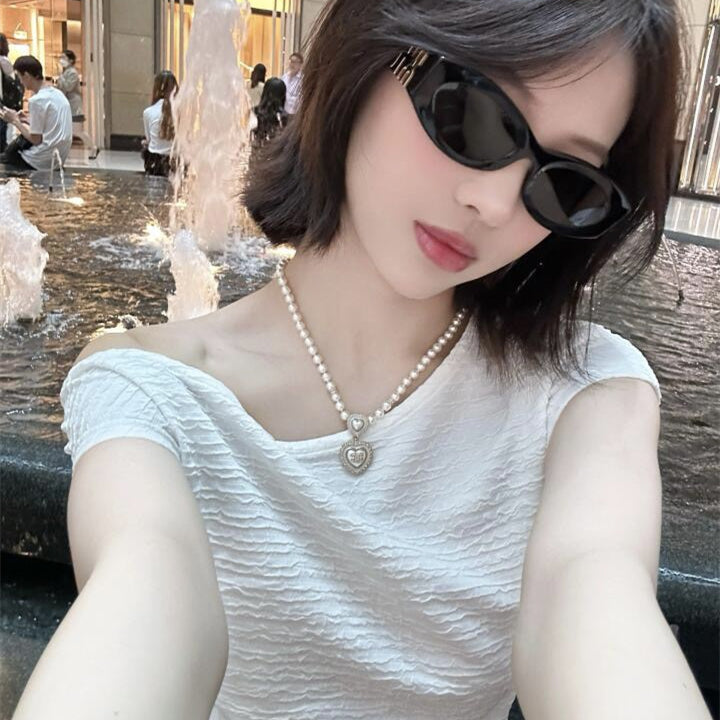 CC Fashion Pearl &amp; Heart Pendant Necklace
