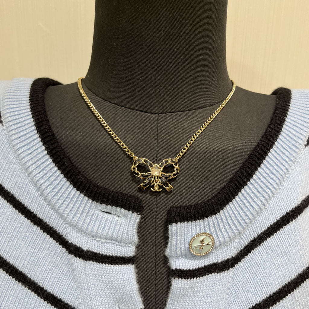 CC Fashion Rhinestone Bow Pendant Necklace