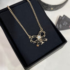 CC Fashion Rhinestone Bow Pendant Necklace