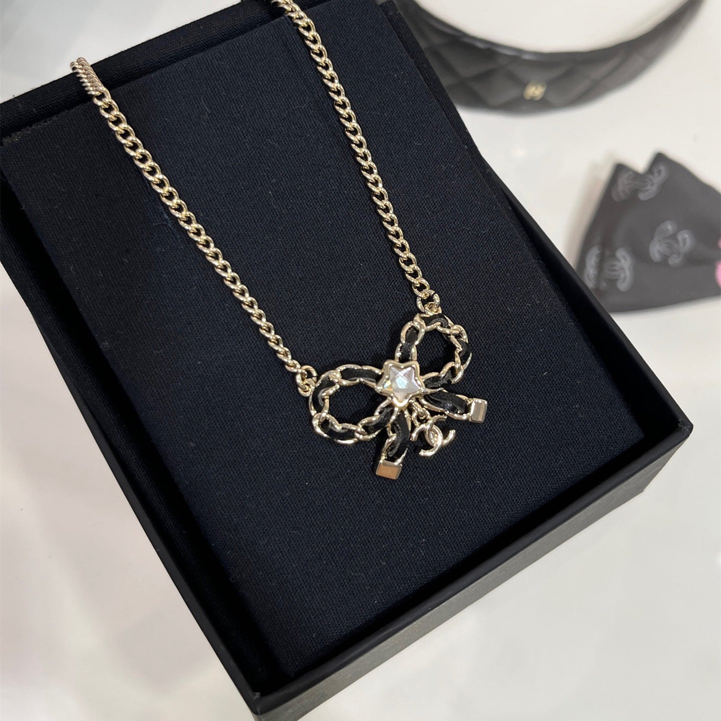 CC Fashion Rhinestone Bow Pendant Necklace
