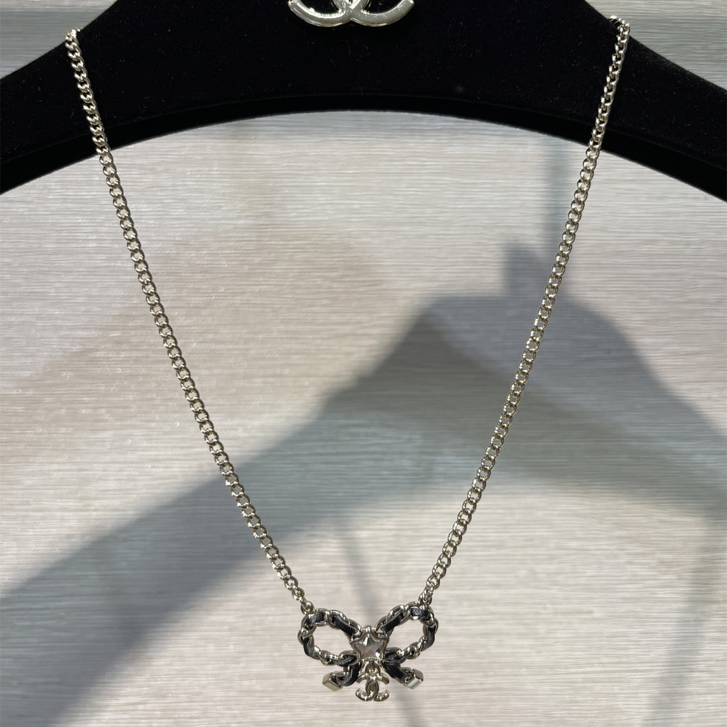 CC Fashion Rhinestone Bow Pendant Necklace