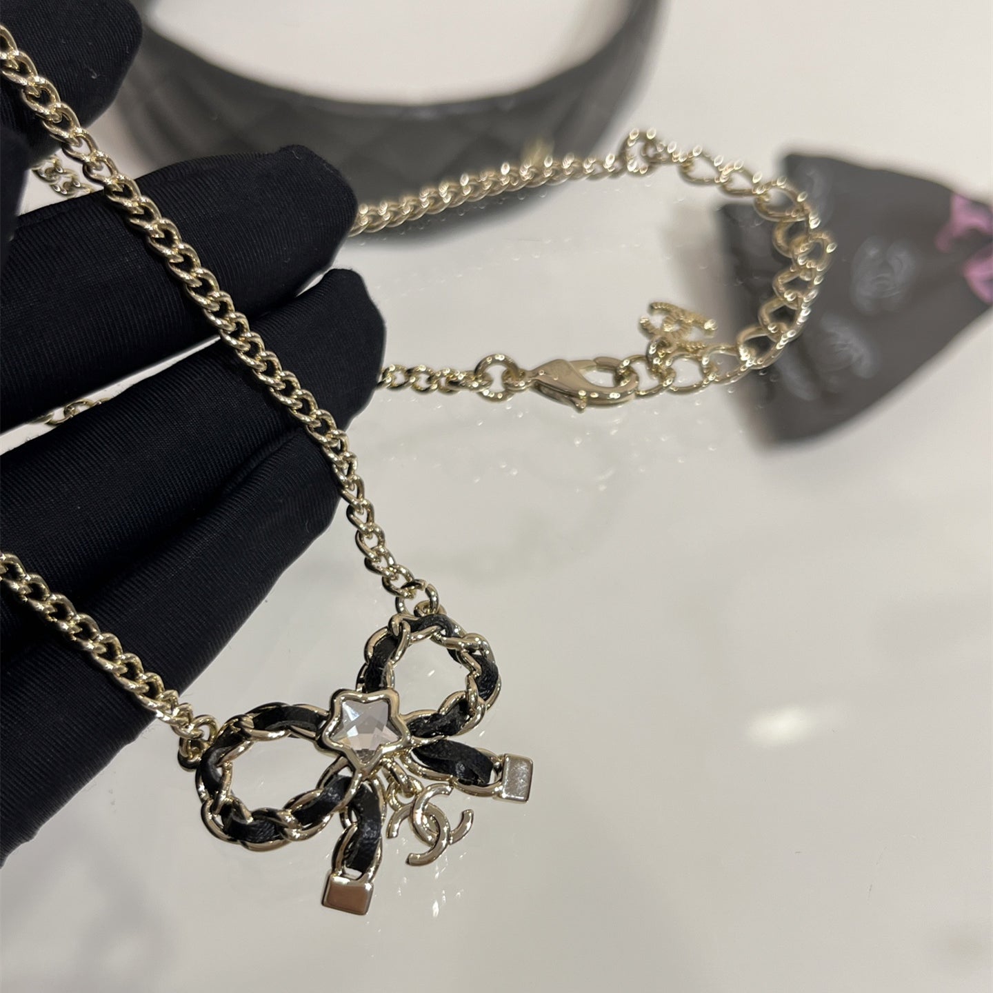 CC Fashion Rhinestone Bow Pendant Necklace