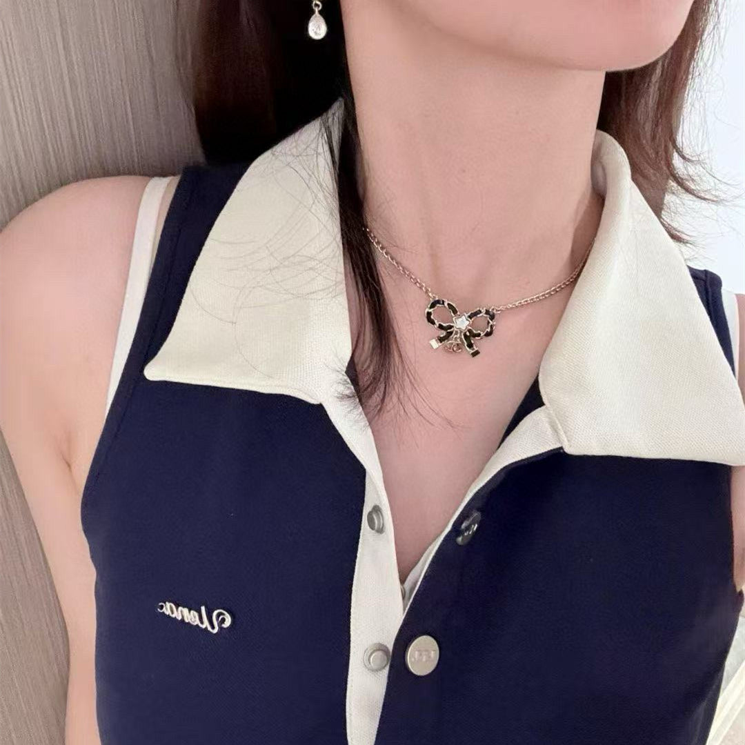 CC Fashion Rhinestone Bow Pendant Necklace
