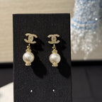 Stylish CC Pendant Pearl Earrings