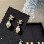 Stylish CC Pendant Pearl Earrings