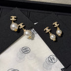 Stylish CC Pendant Pearl Earrings