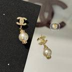 Stylish CC Pendant Pearl Earrings