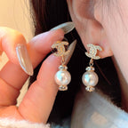 Stylish CC Pendant Pearl Earrings