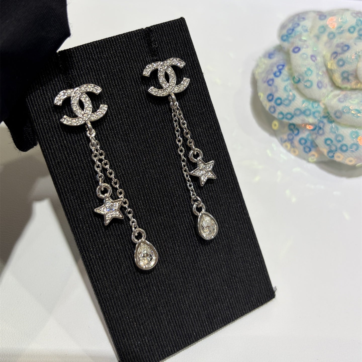 Stylish CC Rhinestone Star Pendant Earrings