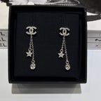 Stylish CC Rhinestone Star Pendant Earrings