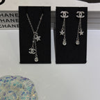 Stylish CC Rhinestone Star Pendant Earrings