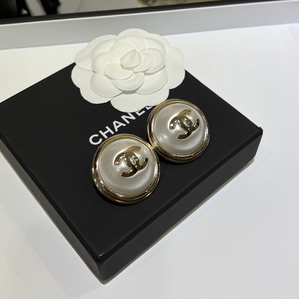 Stylish Round Pearl CC Earrings