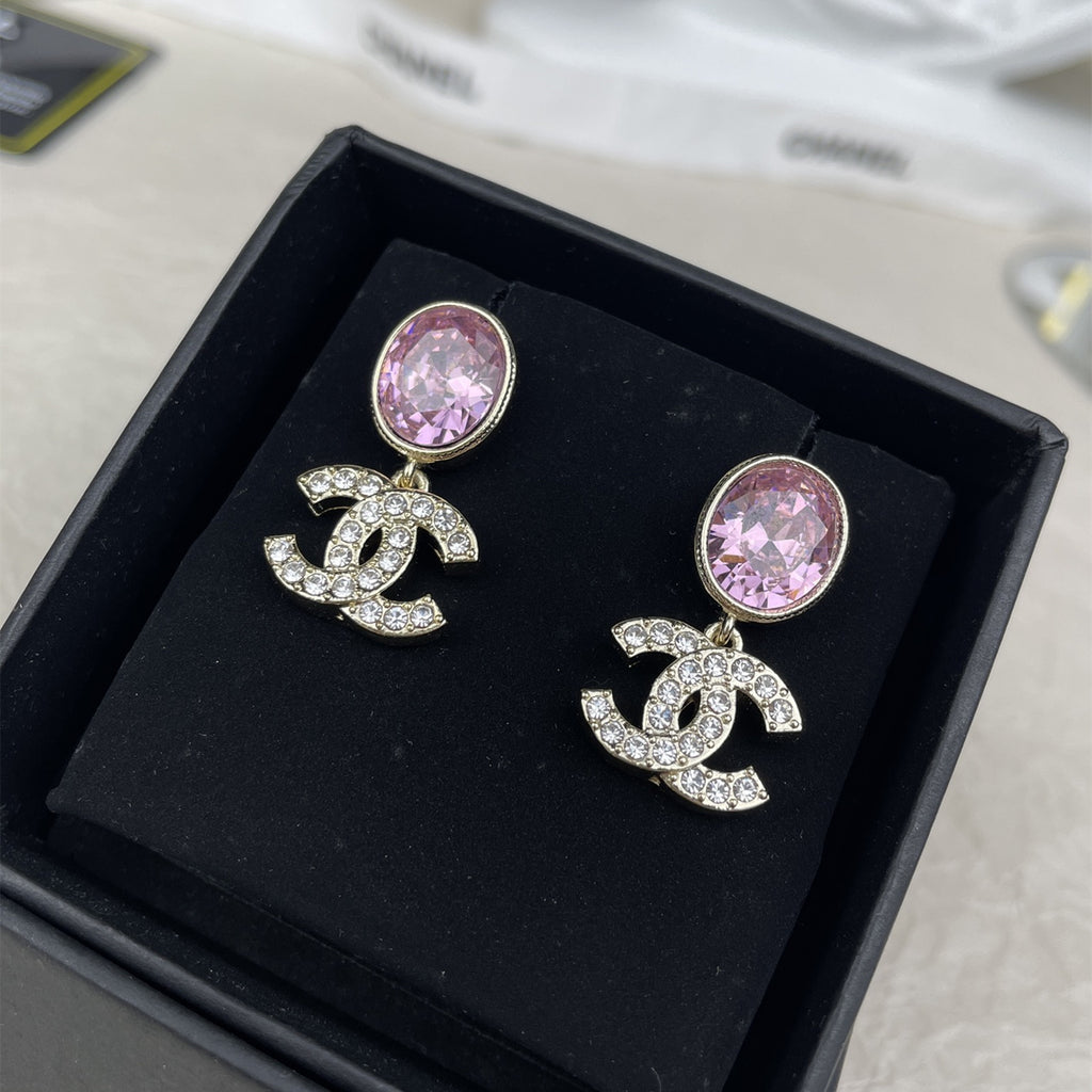 Stylish CC Rhinestone Pendant Earrings