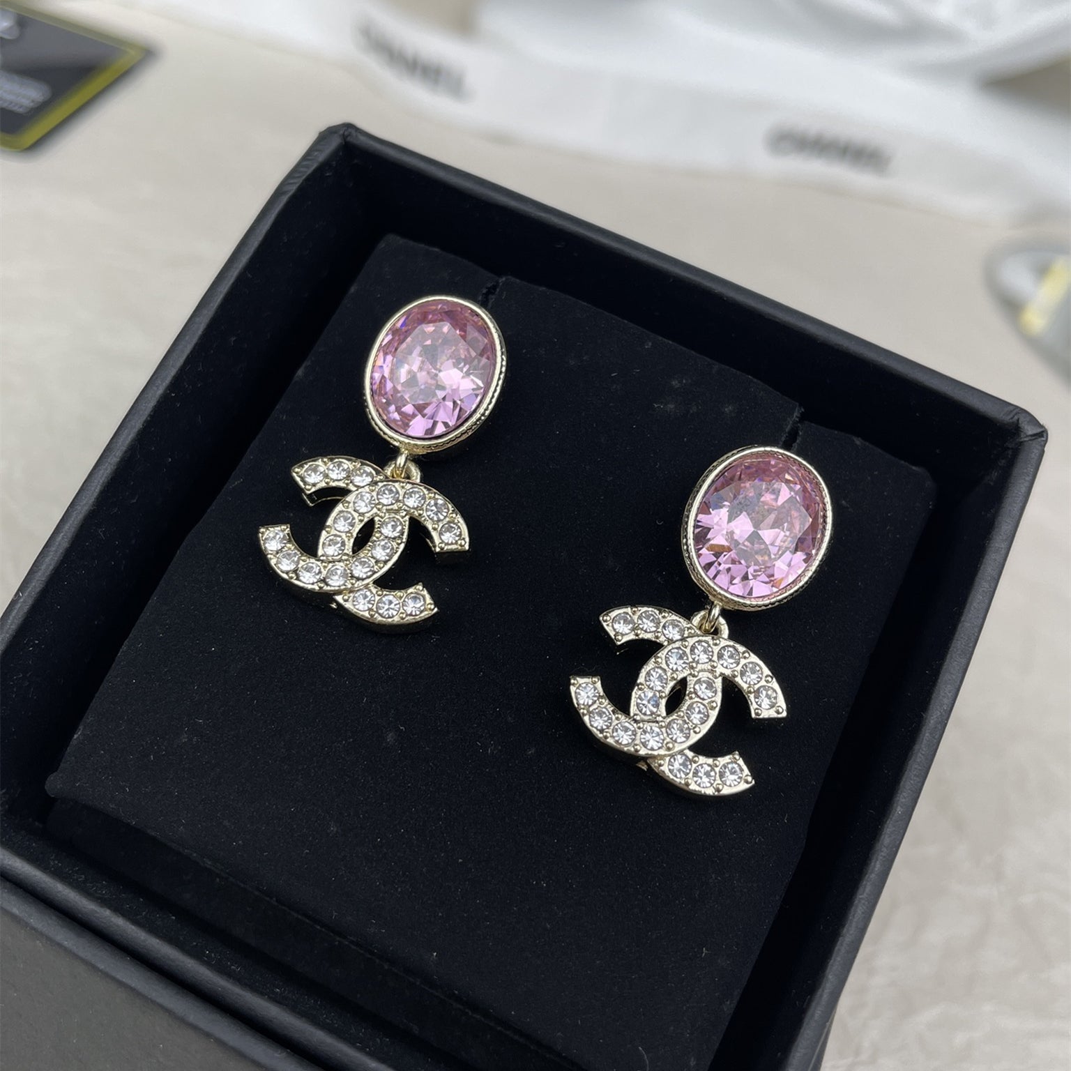 Stylish CC Rhinestone Pendant Earrings