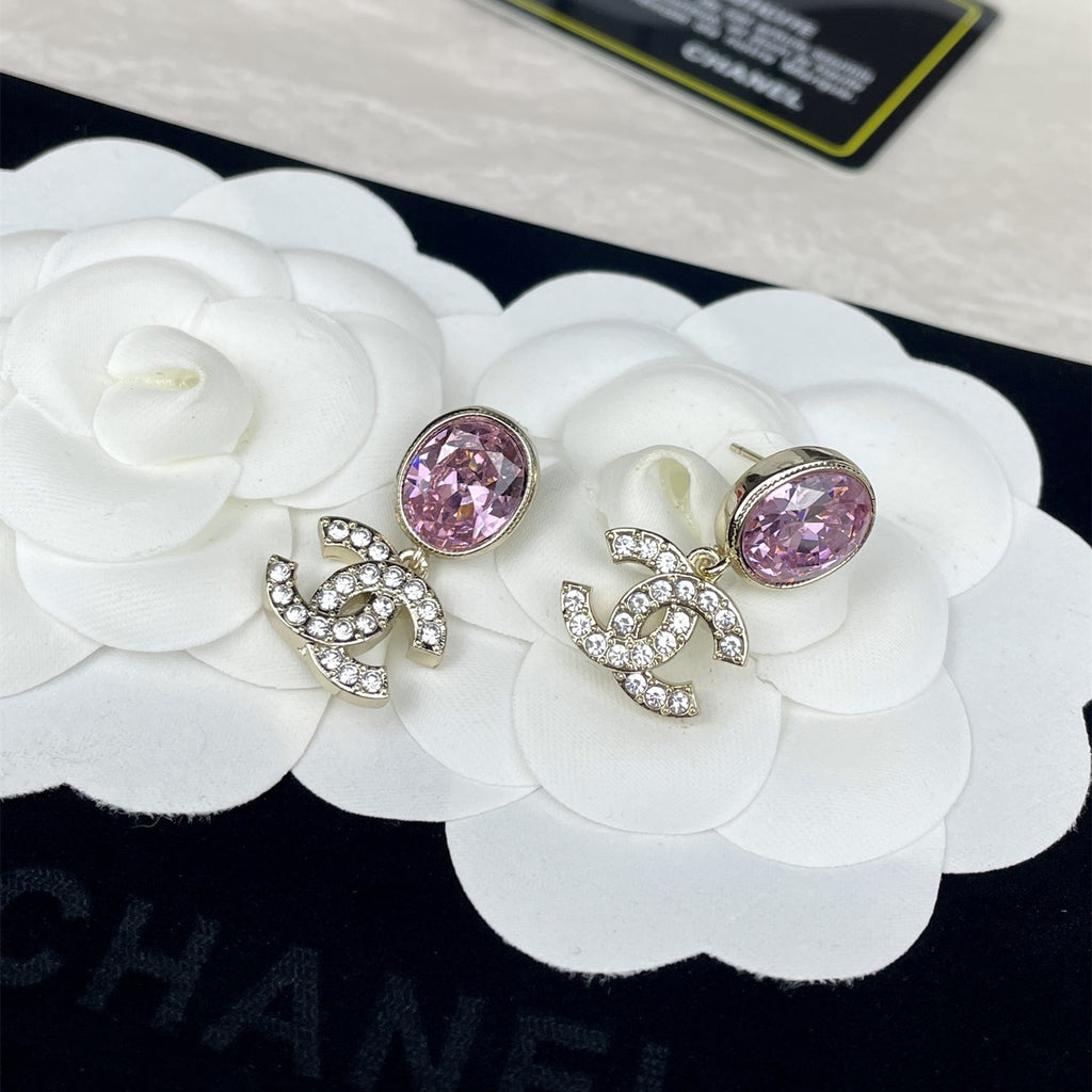 Stylish CC Rhinestone Pendant Earrings