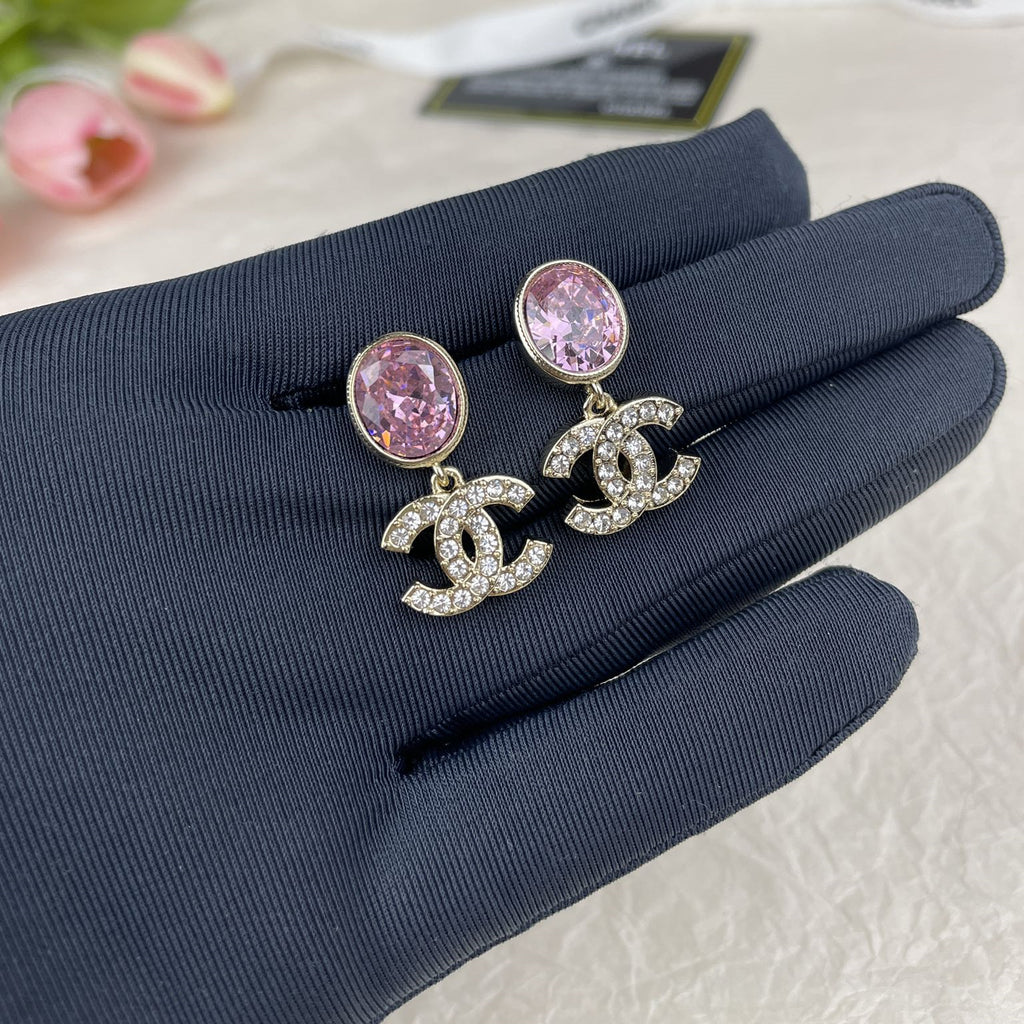 Stylish CC Rhinestone Pendant Earrings