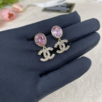 Stylish CC Rhinestone Pendant Earrings