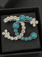 CC Rhinestone &amp; Pearl Blue Brooch