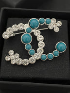 CC Rhinestone &amp; Pearl Blue Brooch