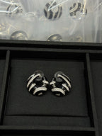 Stylish Black &amp; White Zebra-Print Rhinestone Hoop Earrings