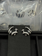 Stylish Black &amp; White Zebra-Print Rhinestone Hoop Earrings