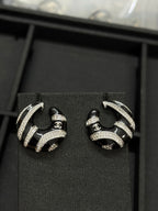 Stylish Black &amp; White Zebra-Print Rhinestone Hoop Earrings