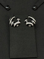 Stylish Black &amp; White Zebra-Print Rhinestone Hoop Earrings