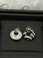 Stylish Black &amp; White Zebra-Print Rhinestone Hoop Earrings
