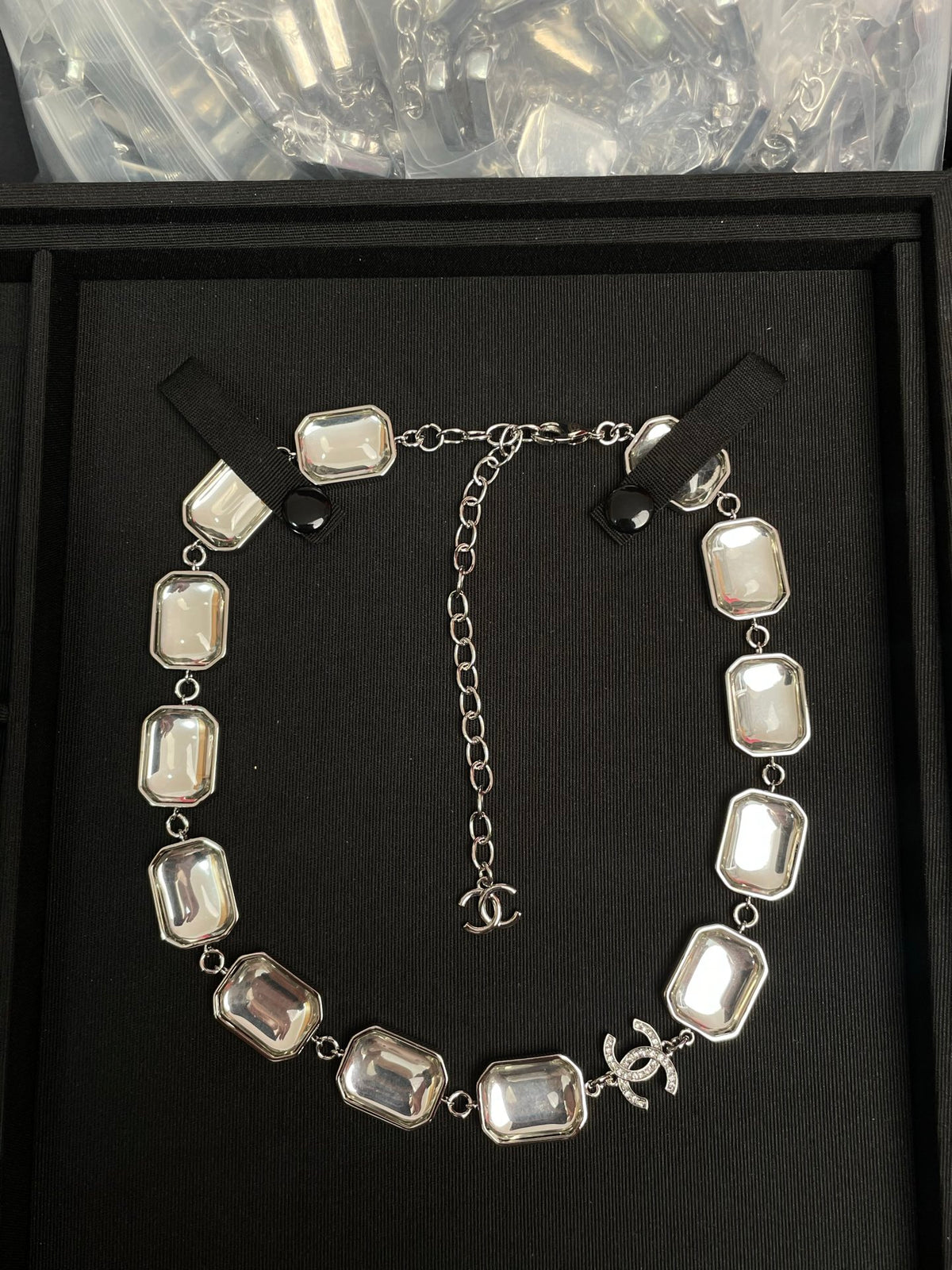 Stylish CC Geometric Square Transparent Resin Necklace