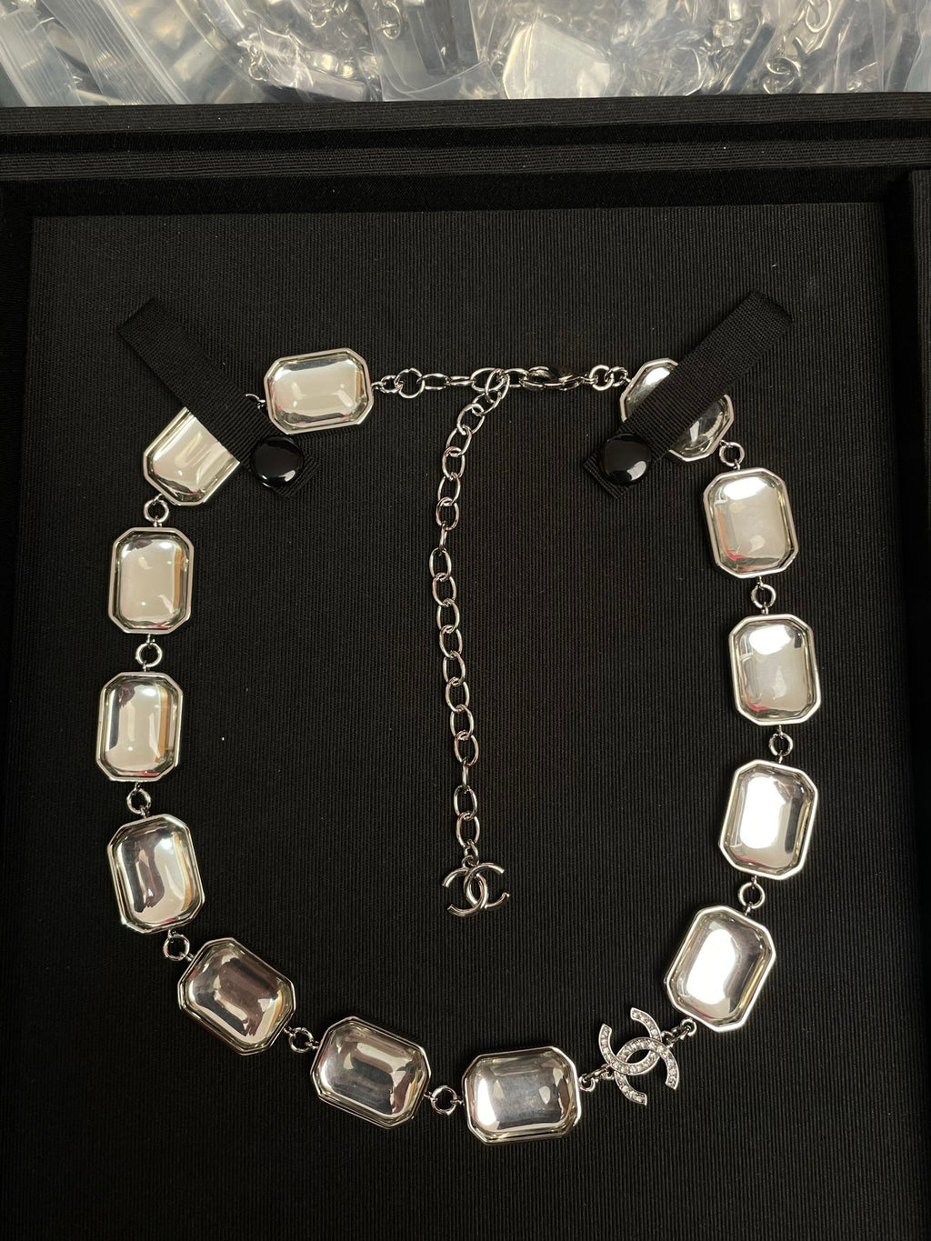 Stylish CC Geometric Square Transparent Resin Necklace
