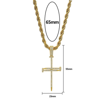 Micro Paved Zircon Hip Hop Anka Key Cross Hip Hop Pendant Necklace
