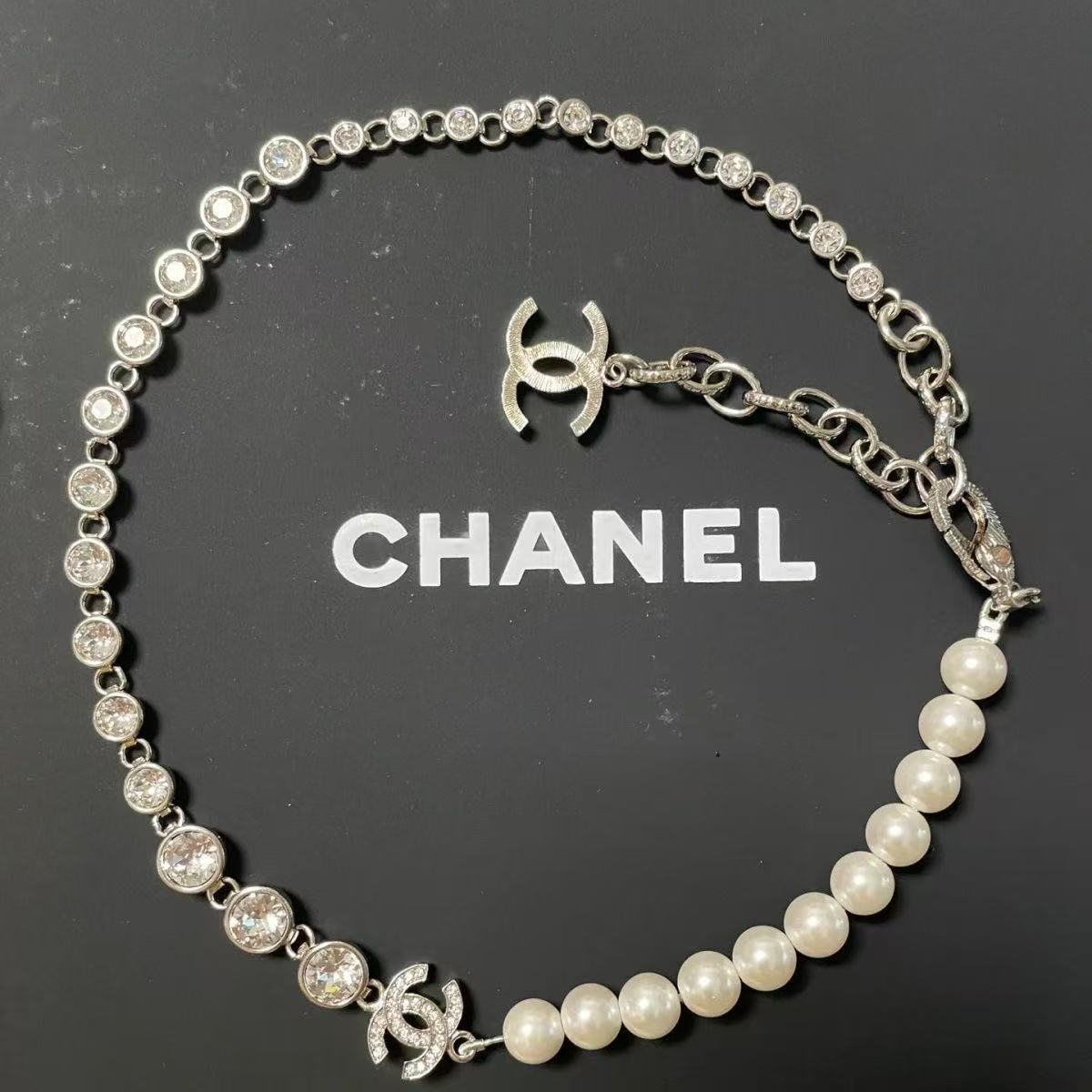 CC Rhinestone Pearl Necklace