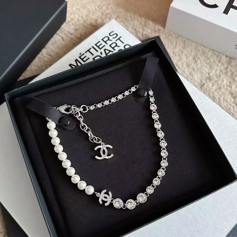 CC Rhinestone Pearl Necklace
